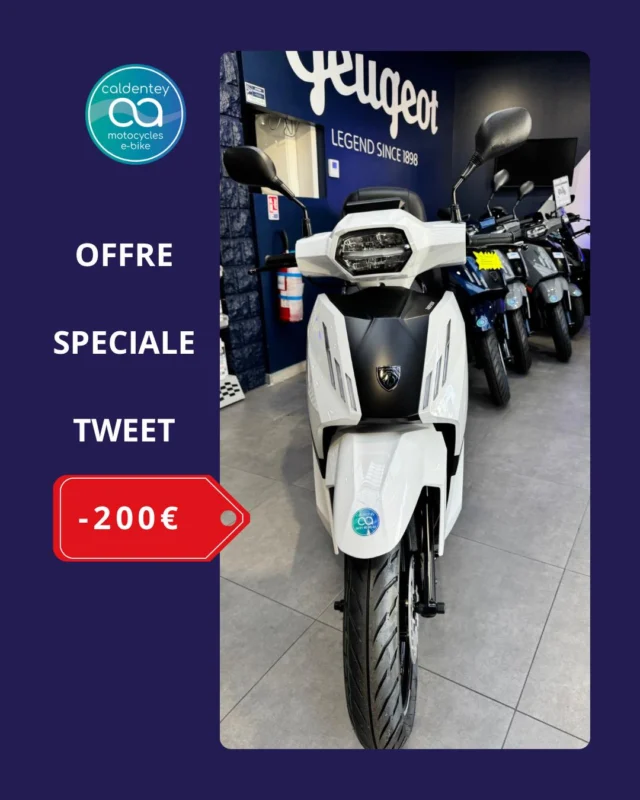 📢 Remise spéciale 🚀�
Le Peugeot Tweet 125 cm³ vous attend en magasin avec 200€ de remise immédiate sur les modèles en stock !

Un scooter compact, pratique et élégant, parfait pour vos trajets en ville… à prix réduit !
Dépêchez-vous, stock limité !
Passez nous voir en magasin pour en profiter.

📍 Caldentey scooters - 72 Avenue de Lattre de Tassigny - 13009 Marseille

📞 Contactez-nous pour plus d’infos : 04.91.40.05.42

#PeugeotTweet125 #PromoScooter #ScooterDeal #MobilitéUrbaine #BonPlan #ScooterPeugeot #DeuxRoues #RemiseExclusive #peugeotmotocycles  #tweet