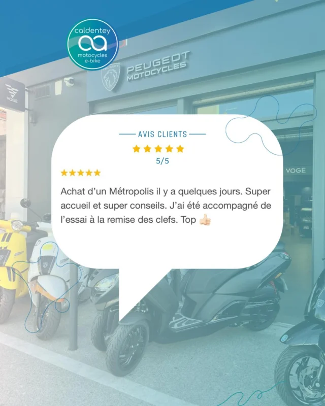 🌟 Un immense merci pour votre superbe avis 5 étoiles sur Google ! 

Votre satisfaction est notre plus belle récompense et nous pousse chaque jour à donner le meilleur chez Caldentey Scooter 💪🏻

Merci de faire partie de notre aventure et de faire confiance à notre équipe pour vos deux-roues ! 

À très vite en concession ! 🛵

#Merci #CaldenteyScooter #AvisClient #SatisfactionClient #ScooterLife #DeuxRoues #peugeotscooter  #metropolis  #peugeotmotocycles #SatisfactionClient